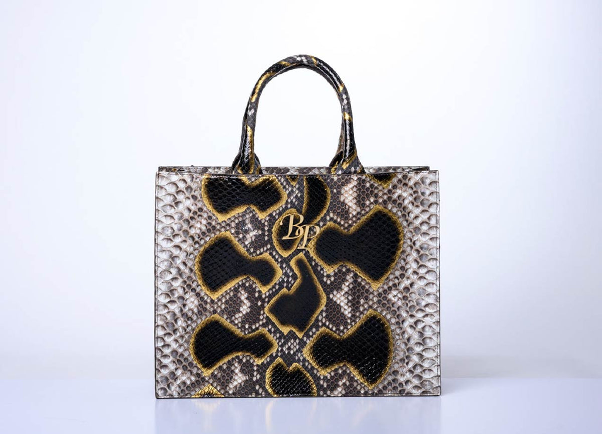 Bordeaux Tote Bag Multi Colored Gold and Black Python Baron Paris