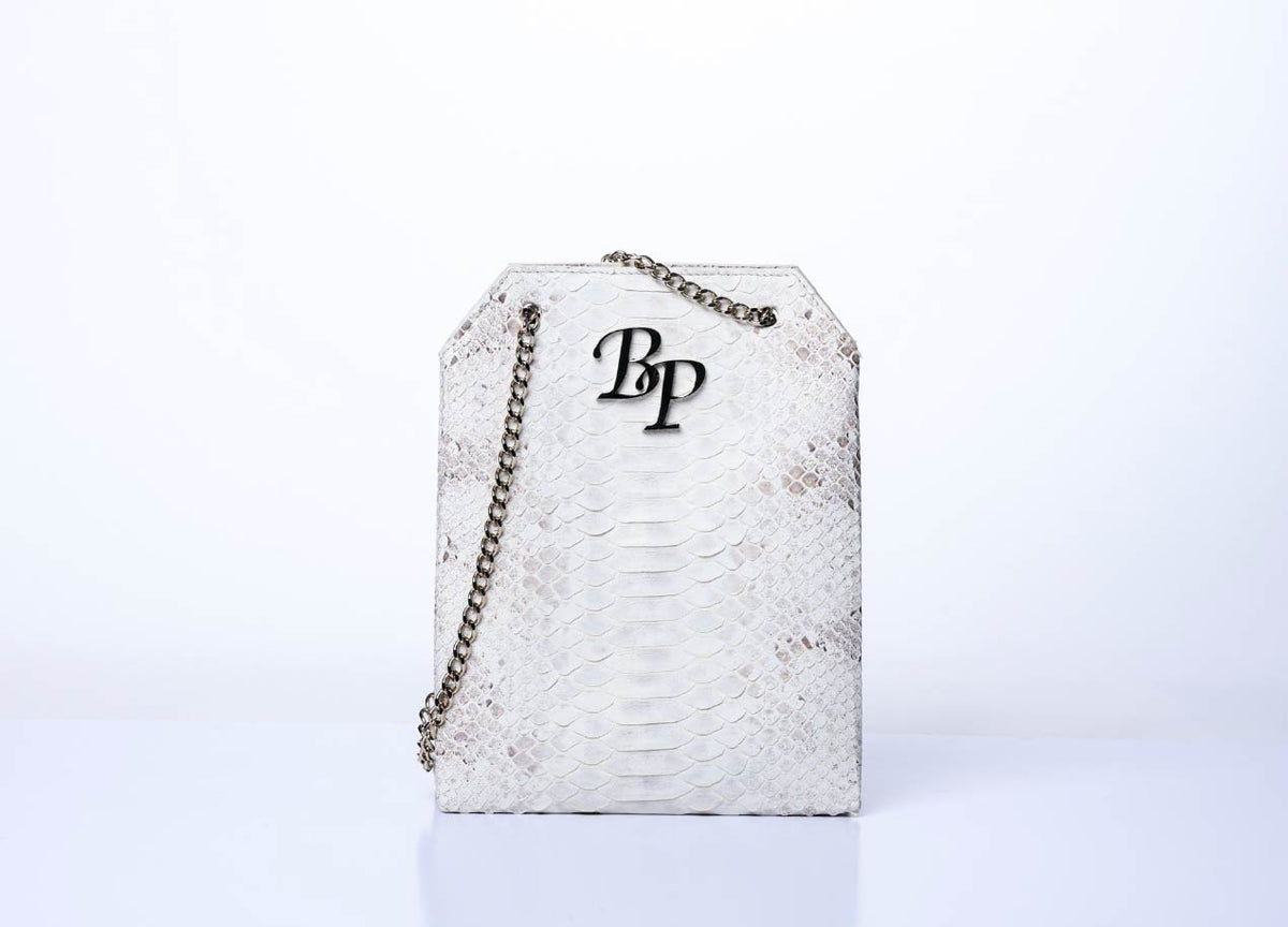 Charlotte Chain Bag, White and Gray Python – Baron Paris