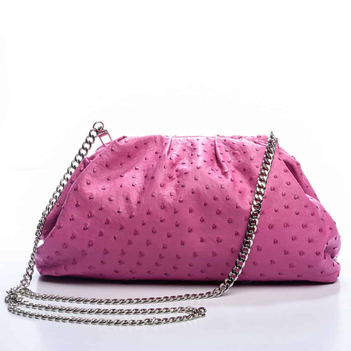 Claudette Women's Chain Bag, Pink Ostrich