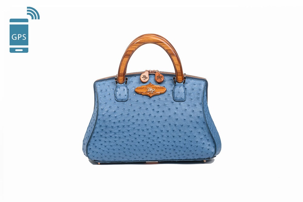Duchesse De Bourgogne Medium Blue Ostrich Handbag