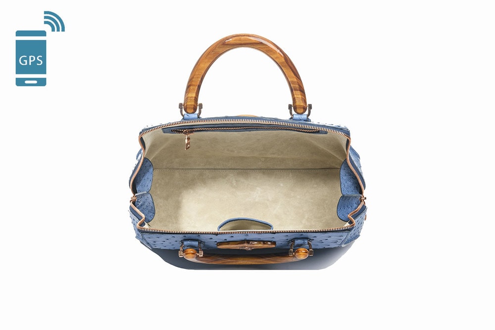 Duchesse De Bourgogne Medium Blue Ostrich Handbag