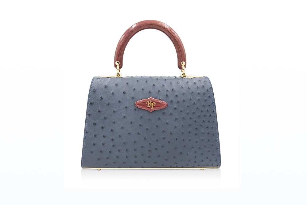 Baron Paris Ma Belle Blue and White Ostrich and Alligator handbag