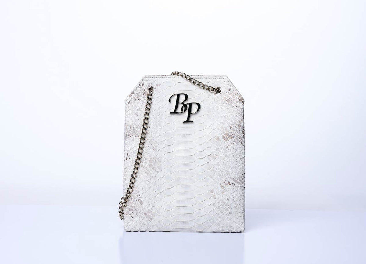 Charlotte Chain Bag, White and Gray Python – Baron Paris